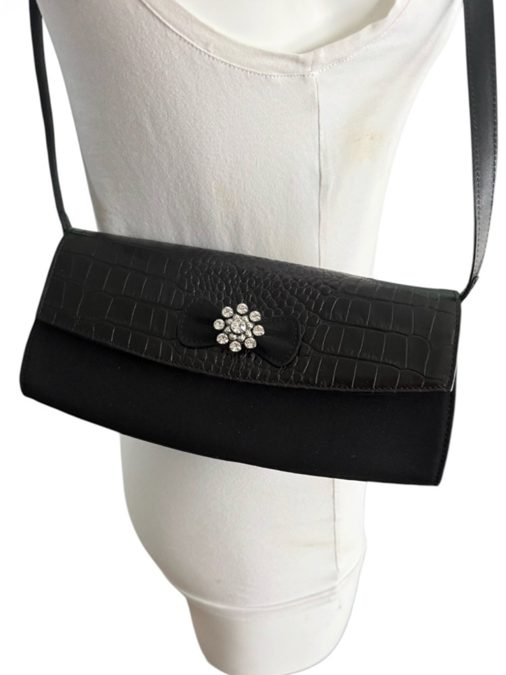 Vintage Brighton Twy Shoulder/Clutch Bag Black Croc Leather Fabric